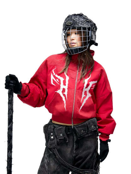 Personsoul Embroidered Cropped Down Jacket-IYAMIUIO