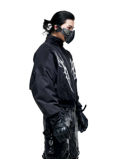 Personsoul Embroidered Cropped Down Jacket-IYAMIUIO