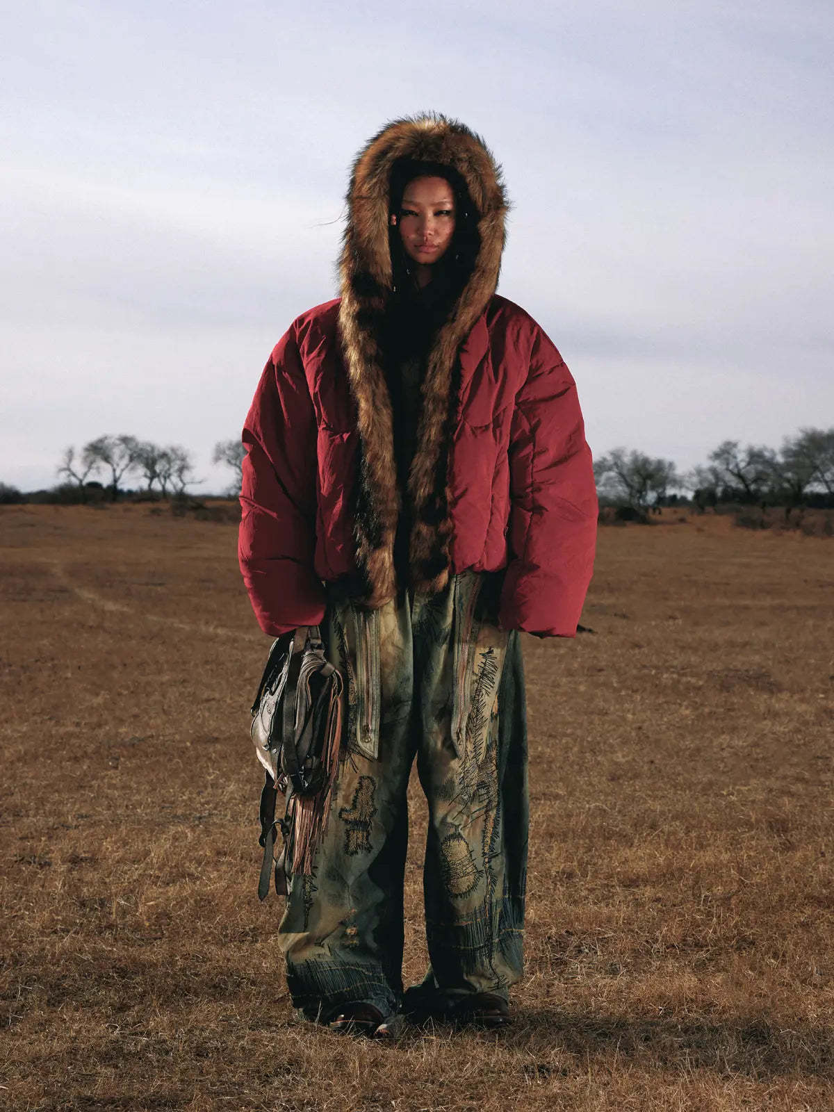 Personsoul Embroidery Fur Collar Down Jacket-IYAMIUIO