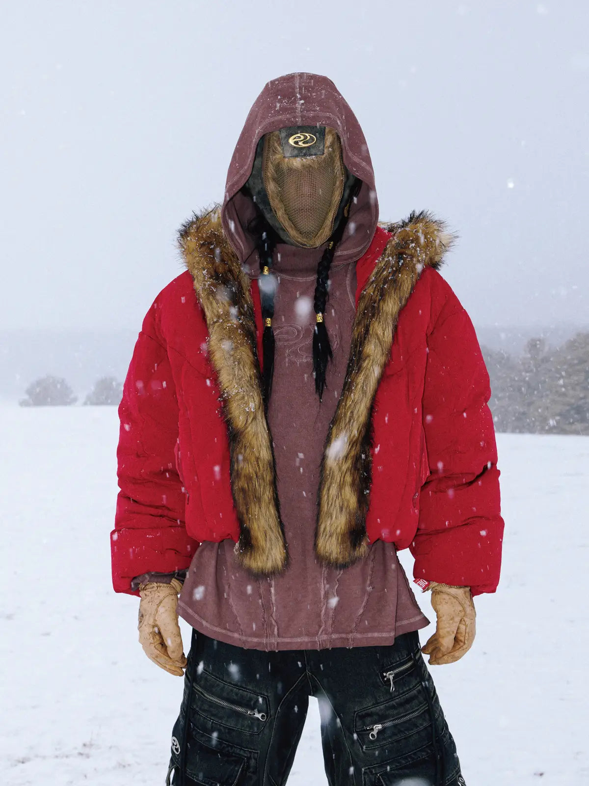 Personsoul Embroidery Fur Collar Down Jacket-IYAMIUIO