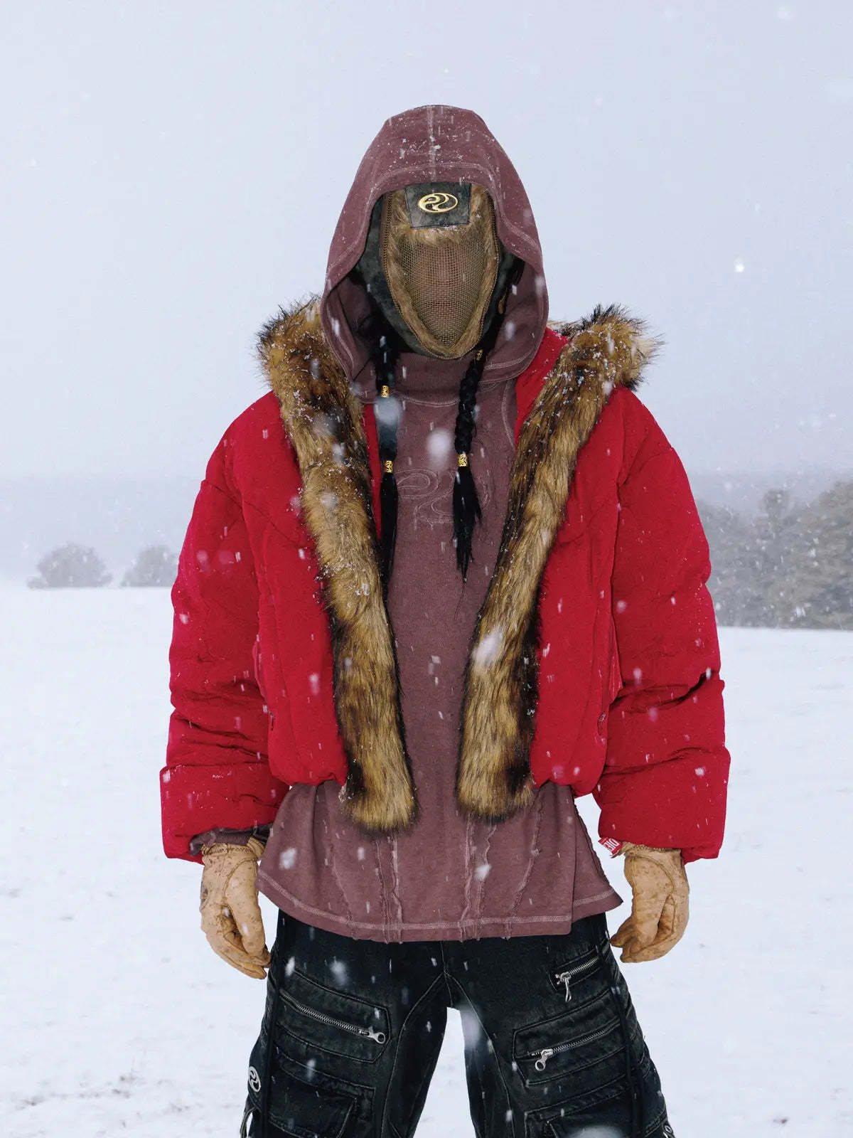 Personsoul Embroidery Fur Collar Down Jacket-IYAMIUIO