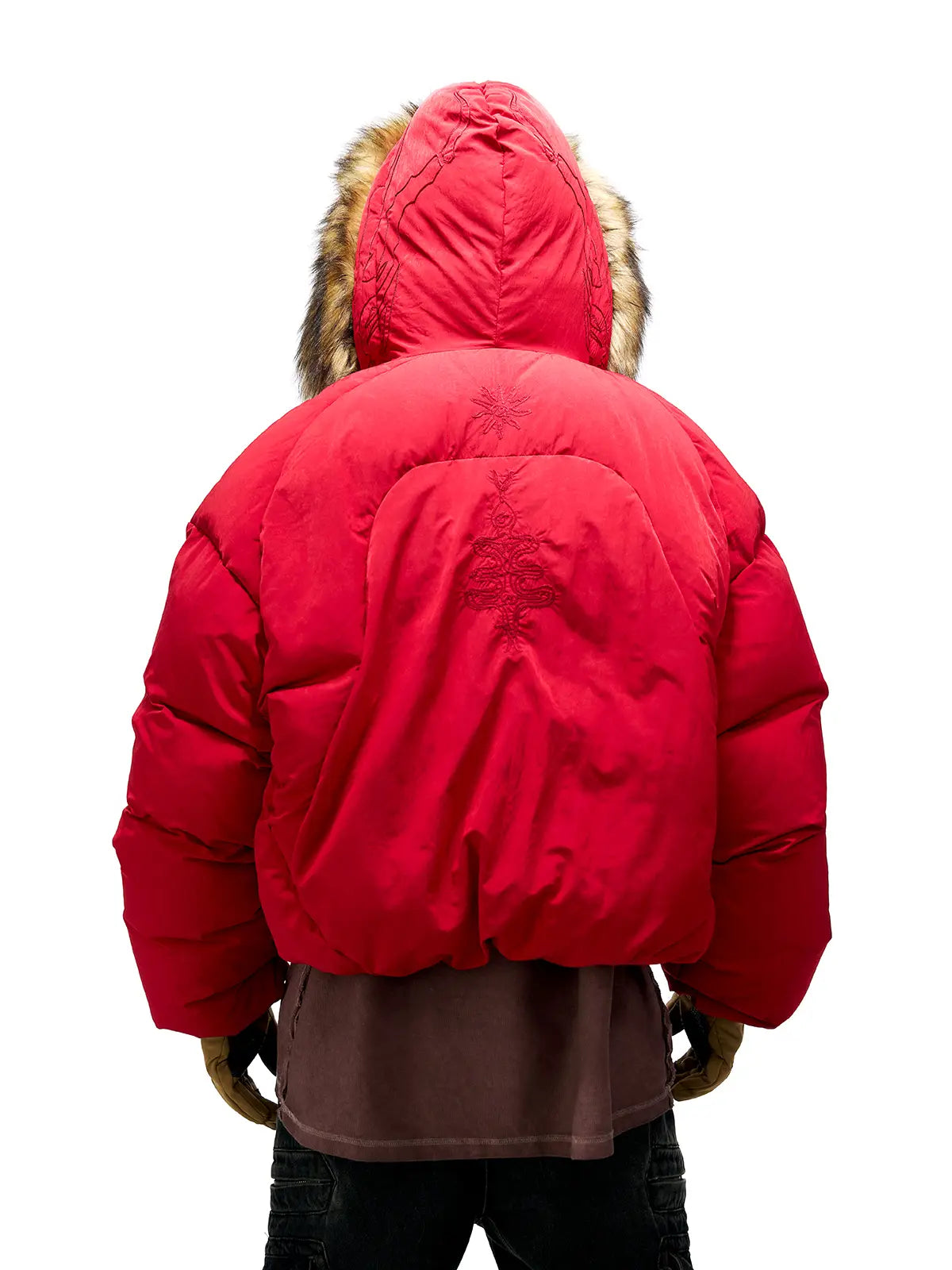 Personsoul Embroidery Fur Collar Down Jacket-IYAMIUIO