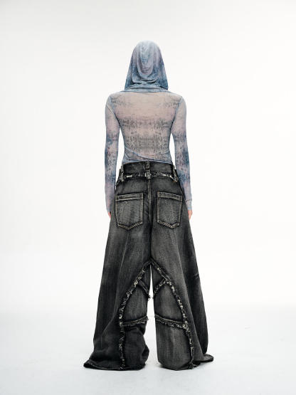 Personsoul Folded Structure Baggy Jeans-IYAMIUIO