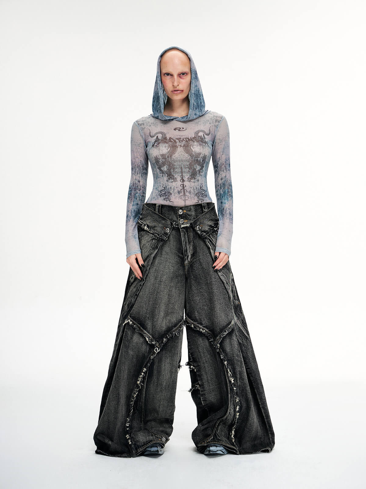 Personsoul Folded Structure Baggy Jeans-IYAMIUIO