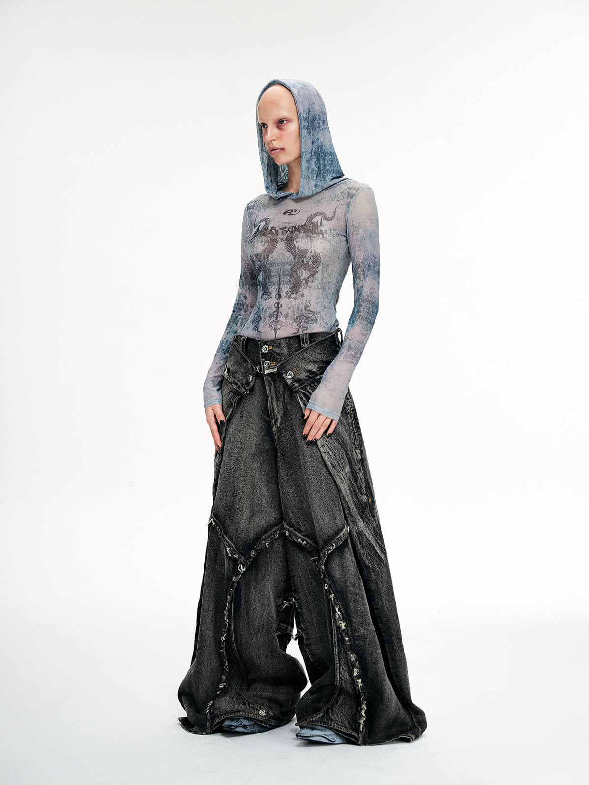 Personsoul Folded Structure Baggy Jeans-IYAMIUIO