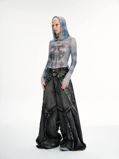 Personsoul Folded Structure Baggy Jeans-IYAMIUIO