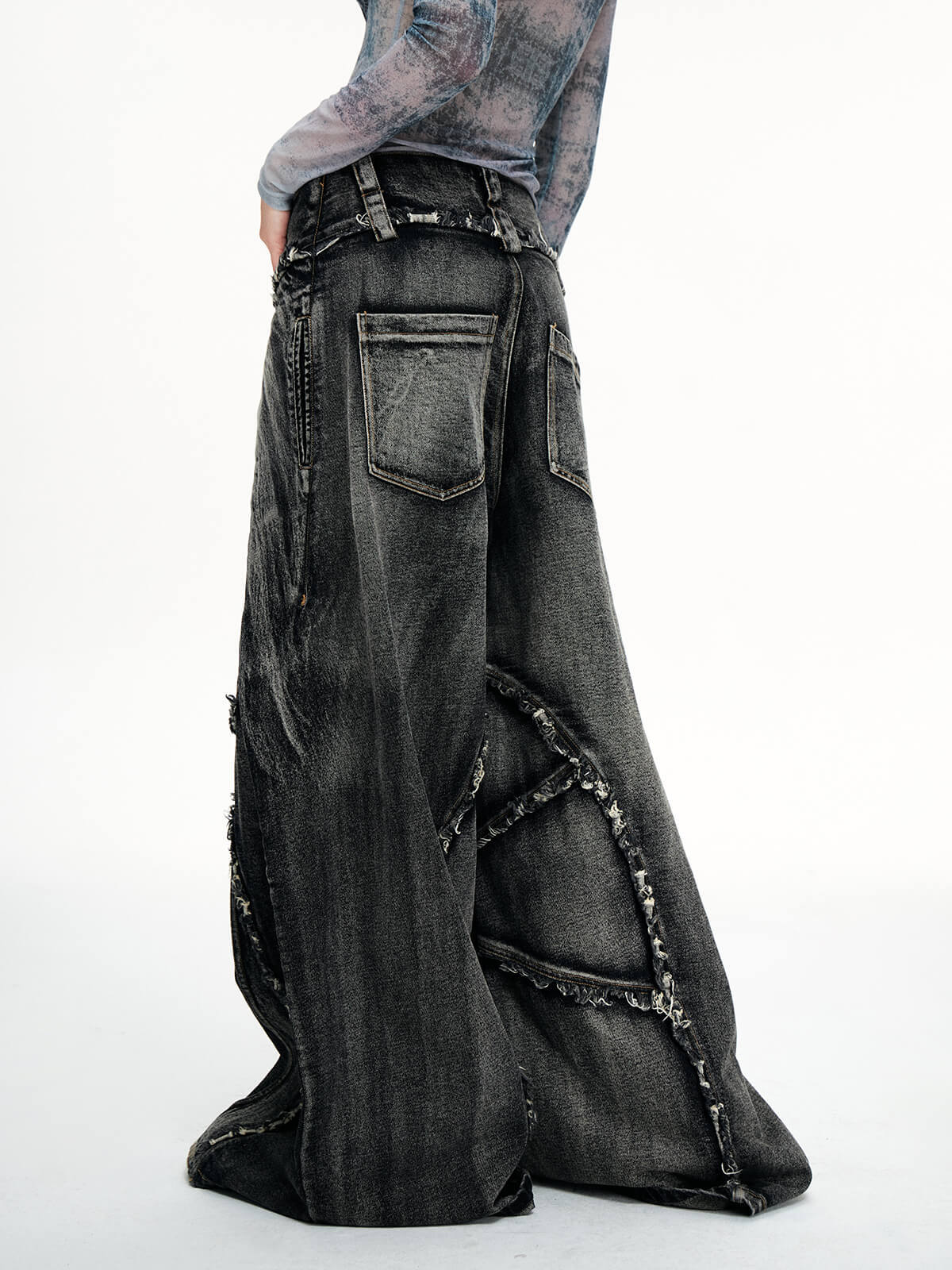 Personsoul Folded Structure Baggy Jeans-IYAMIUIO