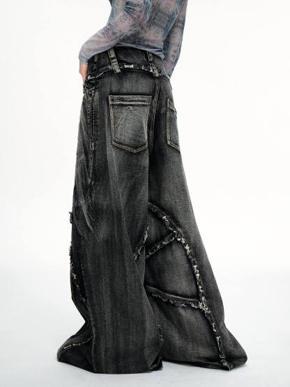 Personsoul Folded Structure Baggy Jeans-IYAMIUIO