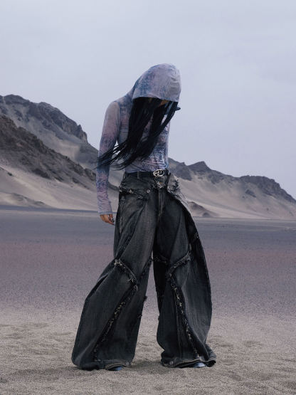 Personsoul Folded Structure Baggy Jeans-IYAMIUIO
