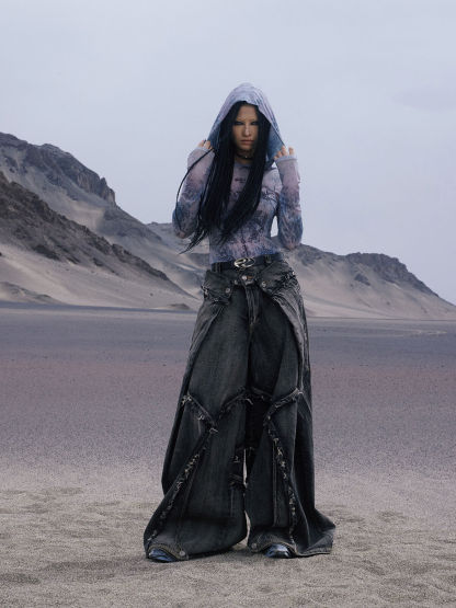 Personsoul Folded Structure Baggy Jeans-IYAMIUIO