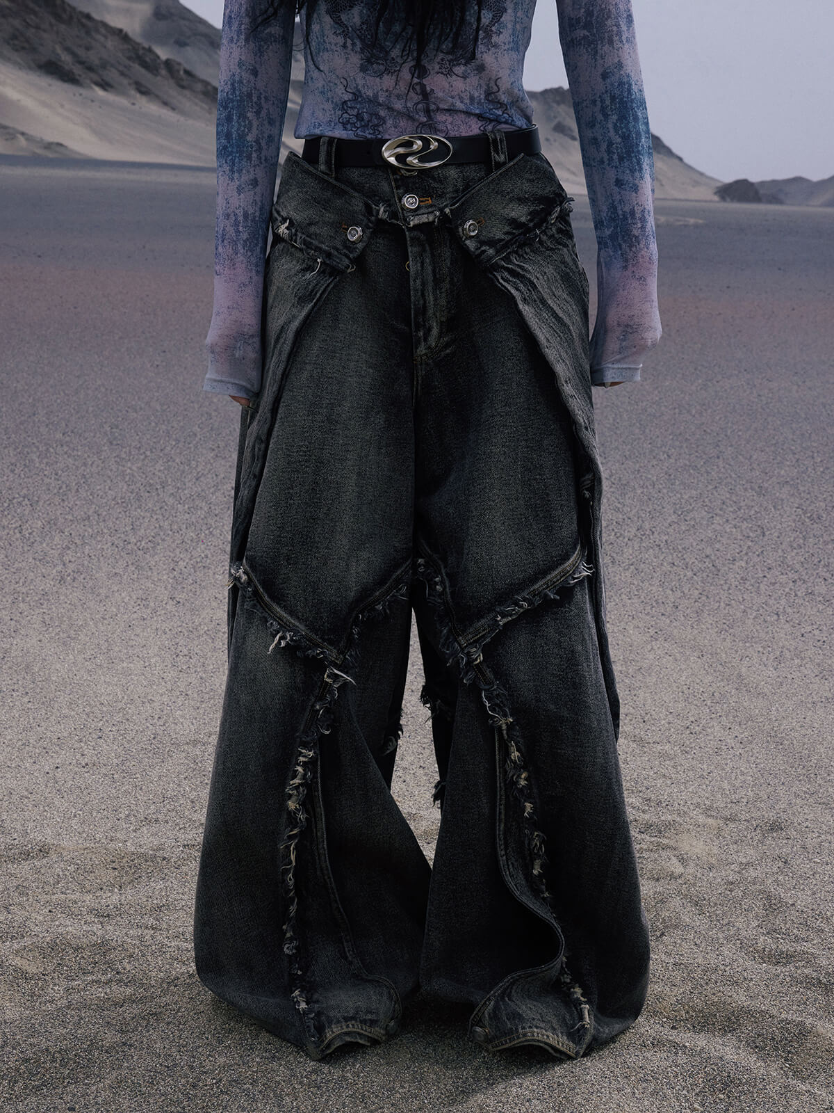 Personsoul Folded Structure Baggy Jeans-IYAMIUIO