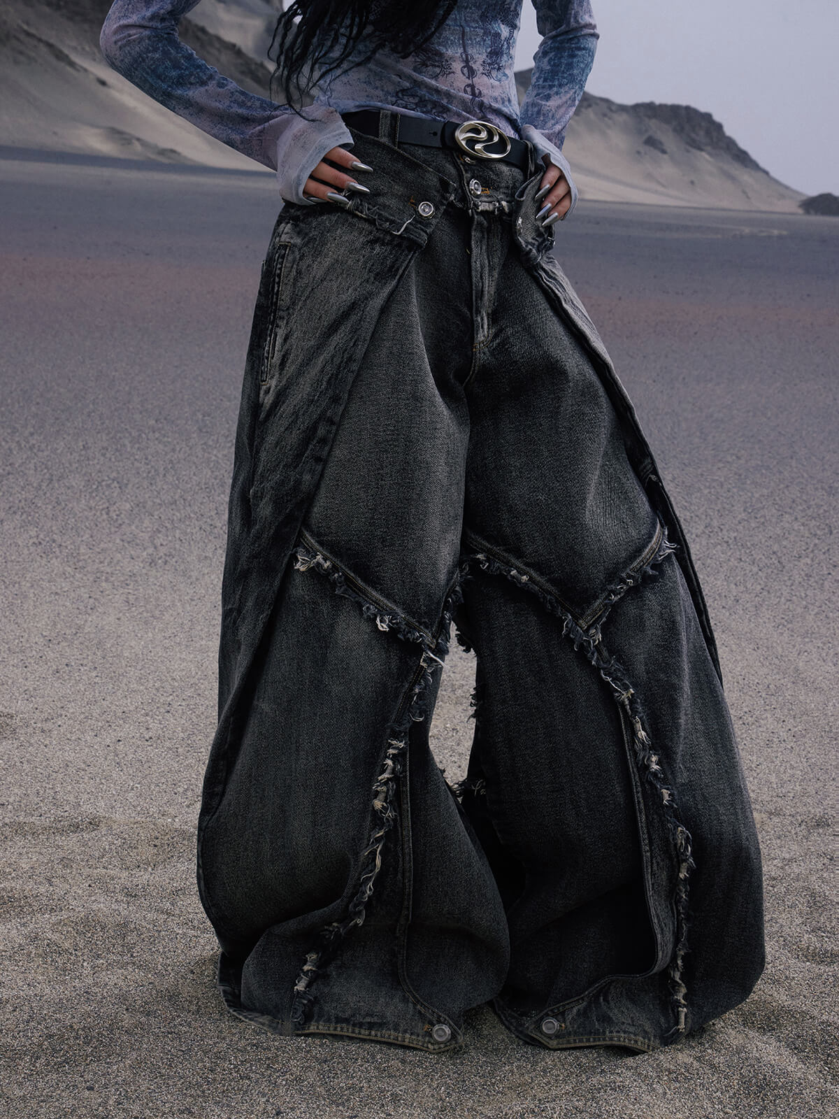 Personsoul Folded Structure Baggy Jeans-IYAMIUIO