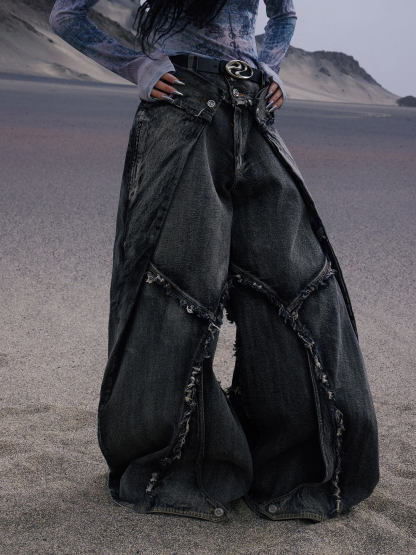 Personsoul Folded Structure Baggy Jeans-IYAMIUIO