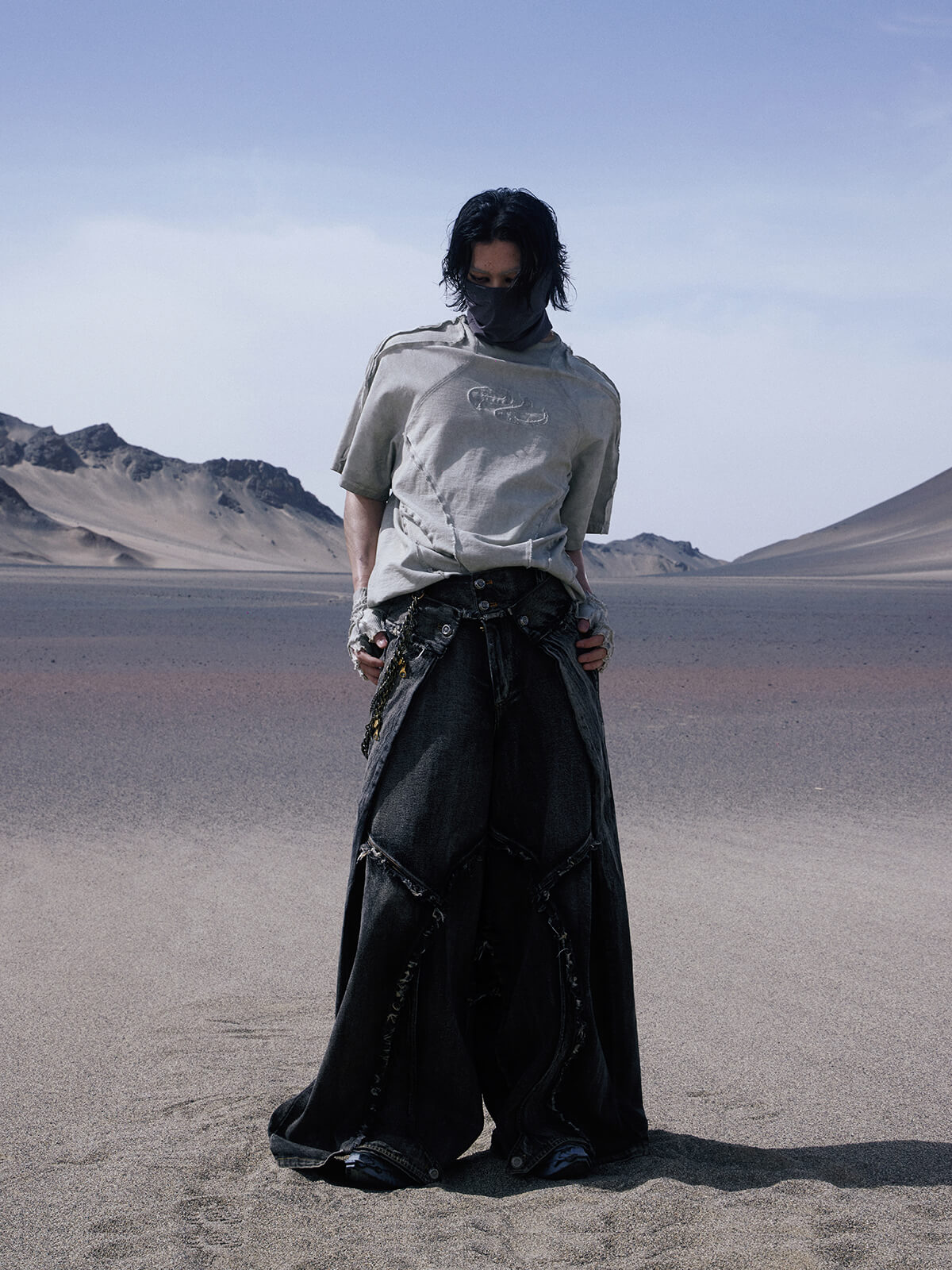 Personsoul Folded Structure Baggy Jeans-IYAMIUIO