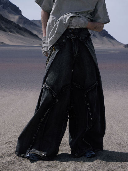 Personsoul Folded Structure Baggy Jeans-IYAMIUIO