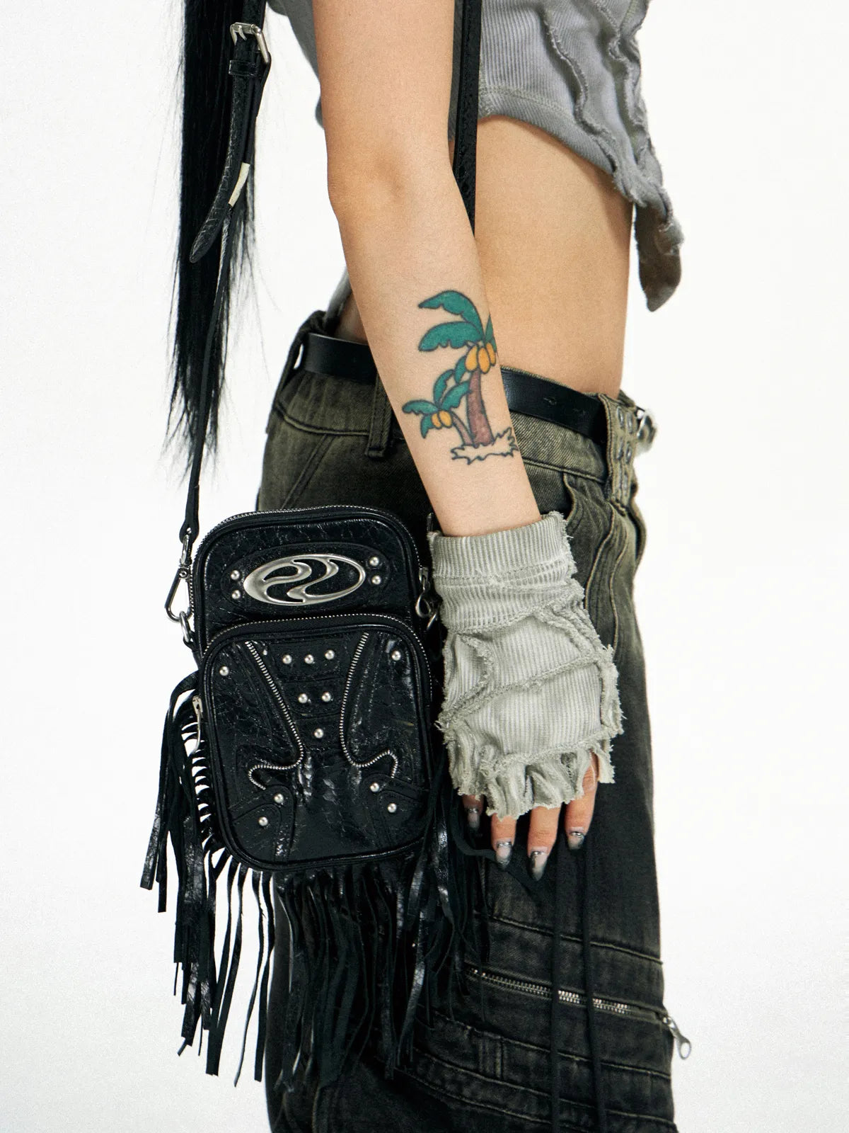 Personsoul Fringe Leather Cell Phone Bag-IYAMIUIO