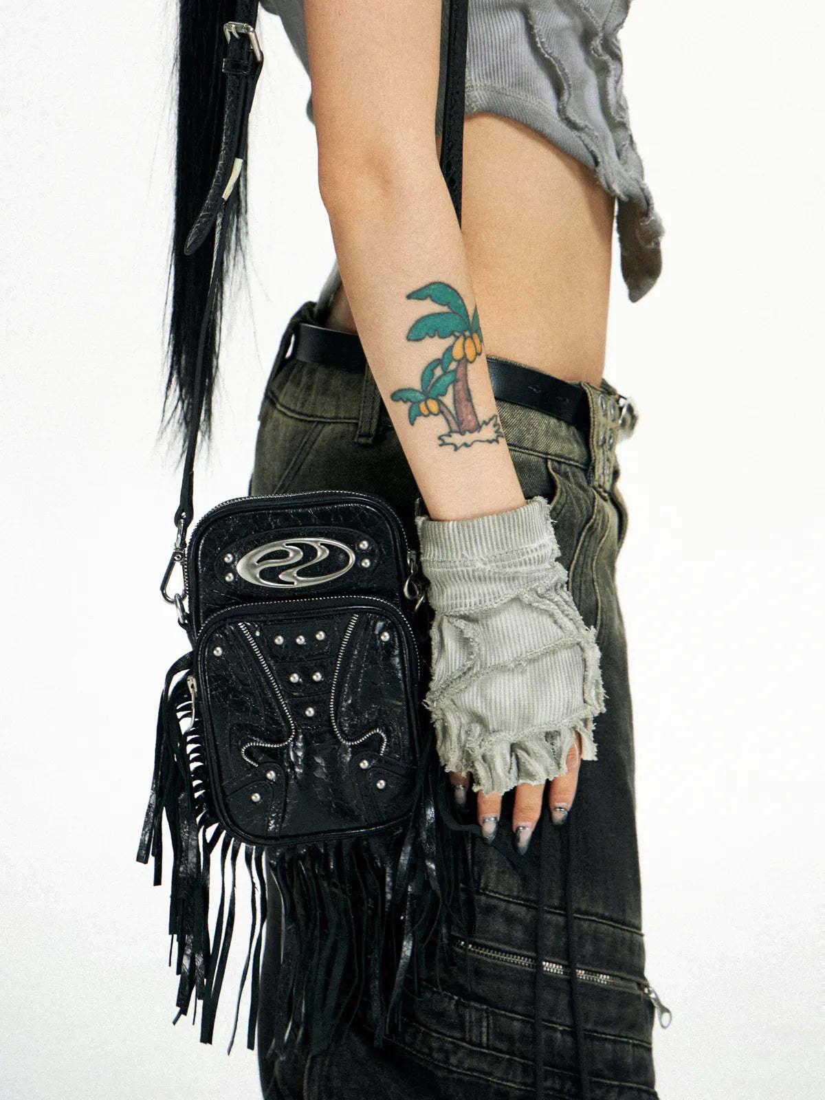 Personsoul Fringe Leather Cell Phone Bag-IYAMIUIO