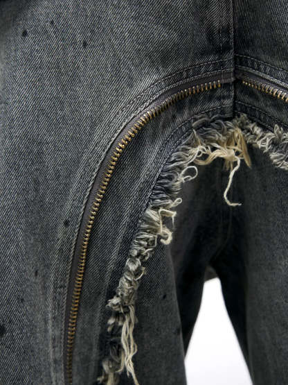 Personsoul Fringed Belt Raw Edge Jeans-IYAMIUIO