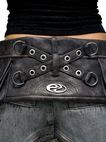 Personsoul Fringed Belt Raw Edge Jeans-IYAMIUIO