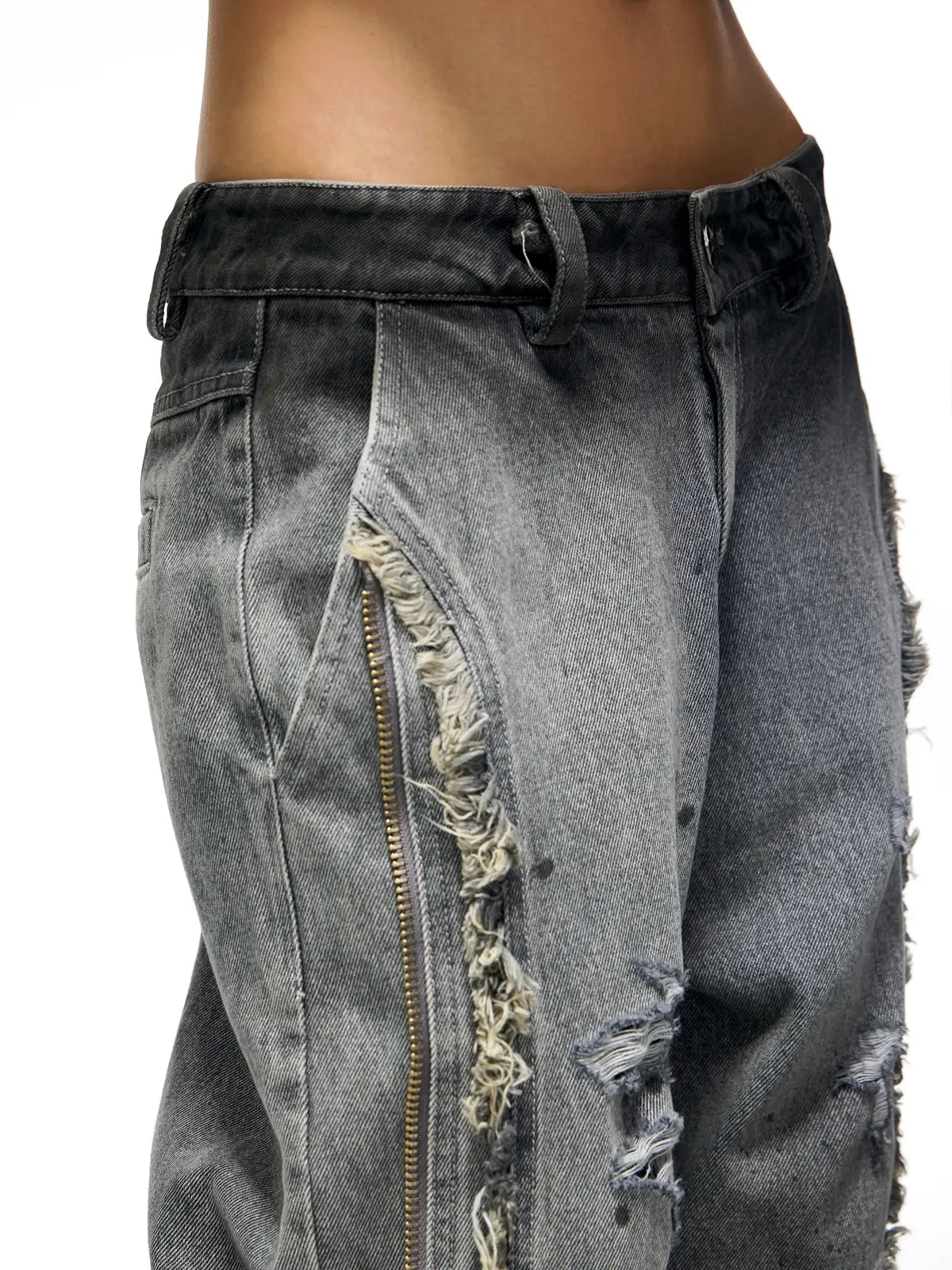 Personsoul Fringed Belt Raw Edge Jeans-IYAMIUIO