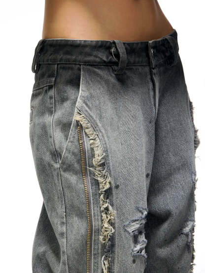 Personsoul Fringed Belt Raw Edge Jeans-IYAMIUIO