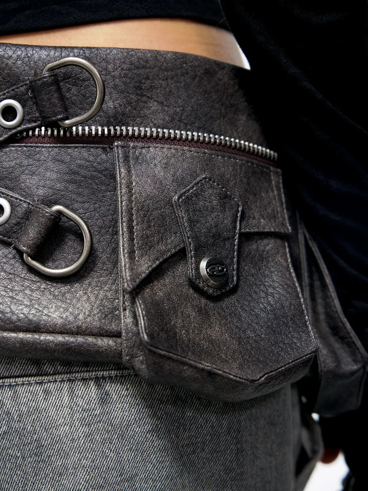 Personsoul Fringed Belt Raw Edge Jeans-IYAMIUIO