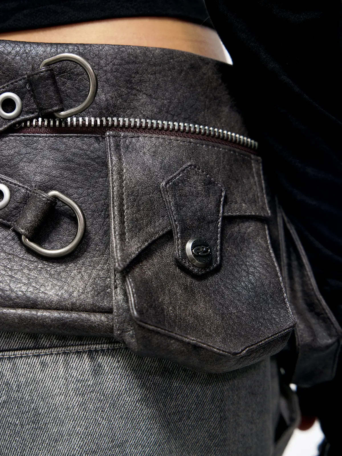 Personsoul Fringed Belt Raw Edge Jeans-IYAMIUIO