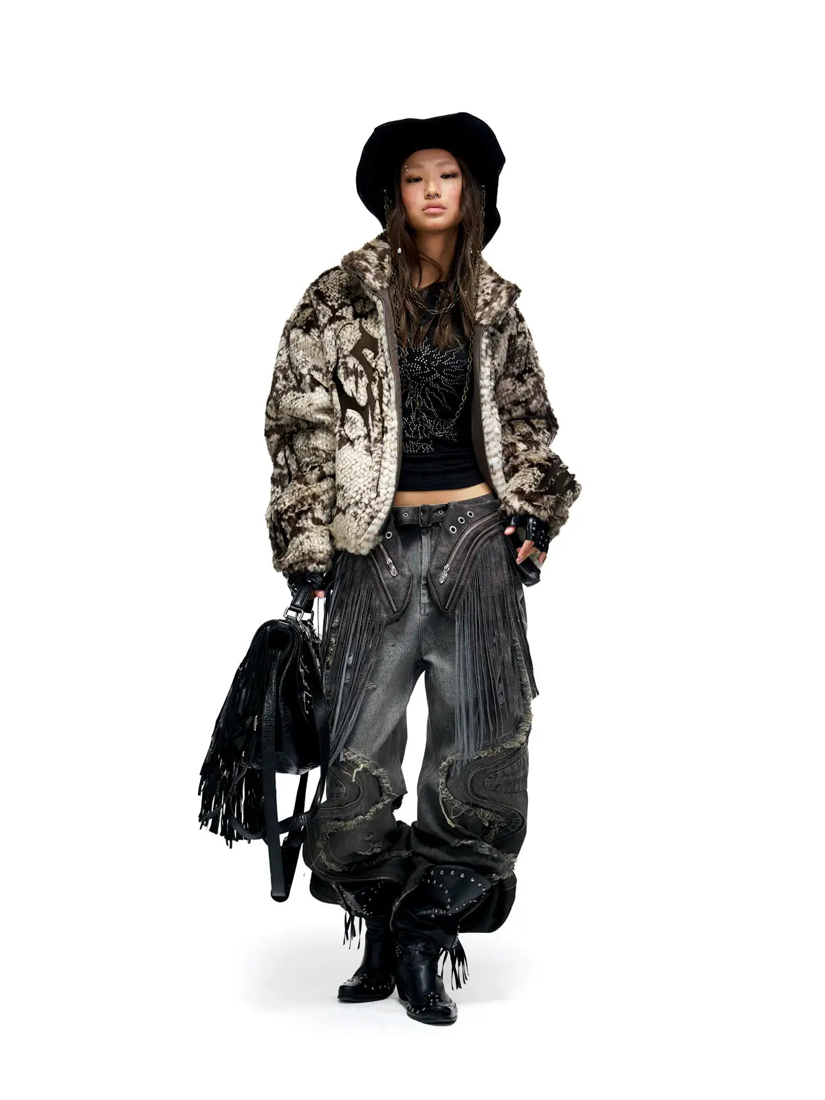 Personsoul Fringed Belt Raw Edge Jeans-IYAMIUIO