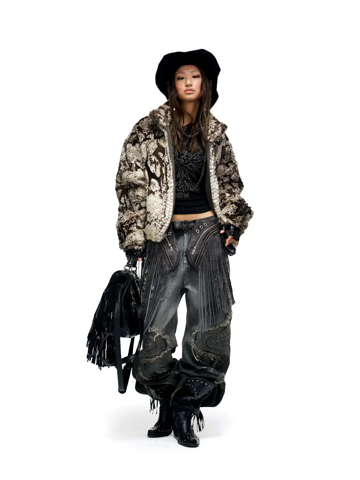 Personsoul Fringed Belt Raw Edge Jeans-IYAMIUIO