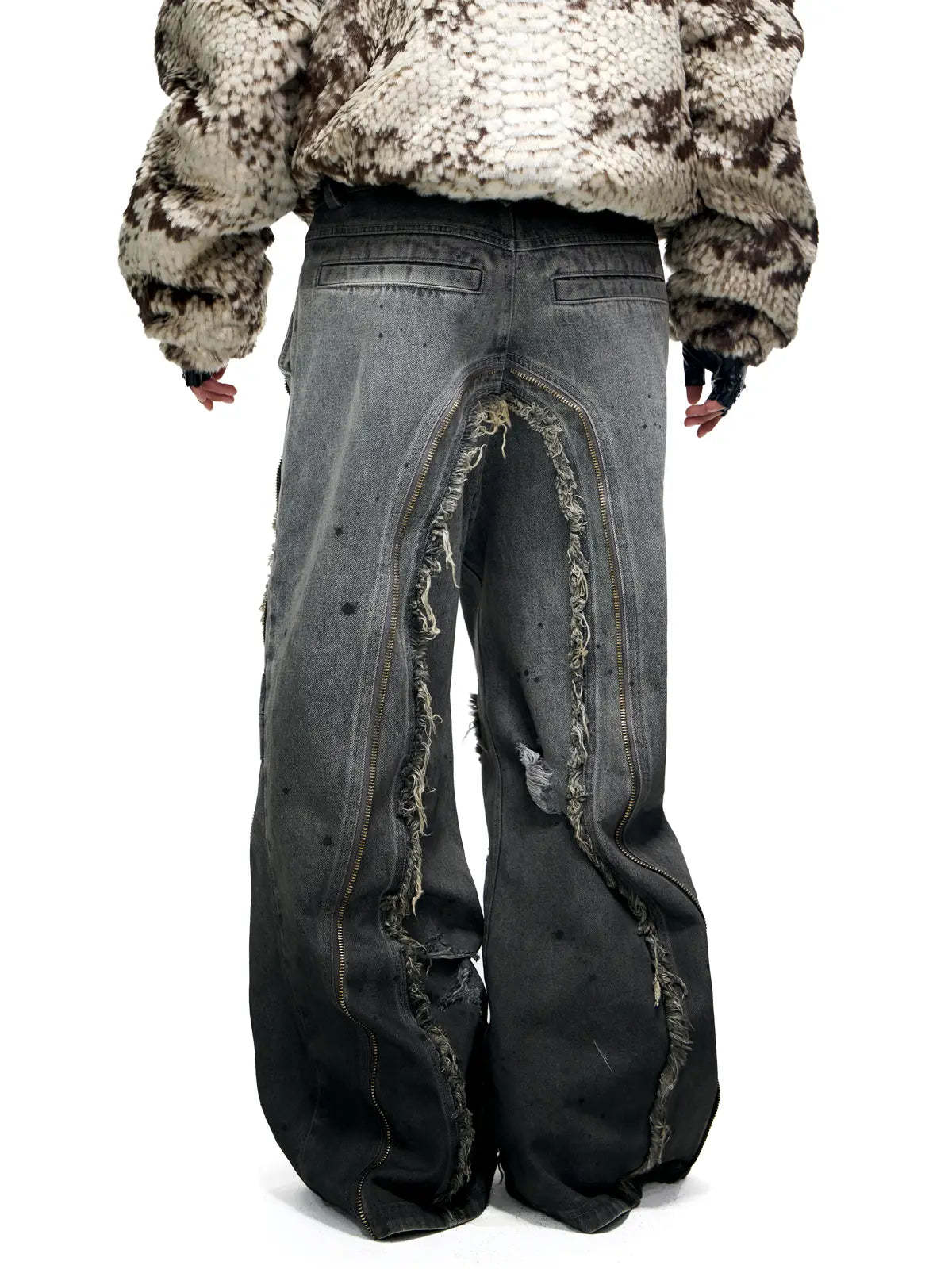 Personsoul Fringed Belt Raw Edge Jeans-IYAMIUIO