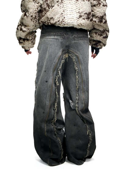 Personsoul Fringed Belt Raw Edge Jeans-IYAMIUIO