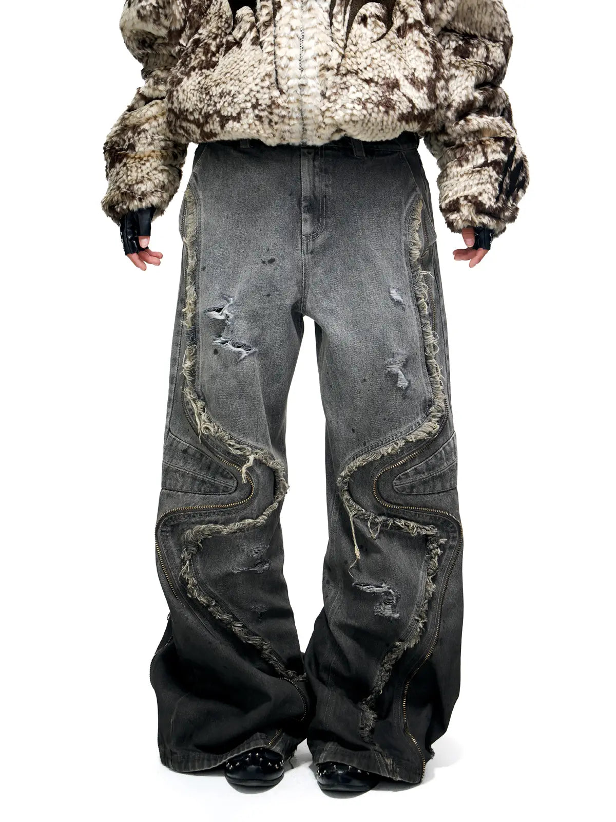 Personsoul Fringed Belt Raw Edge Jeans-IYAMIUIO