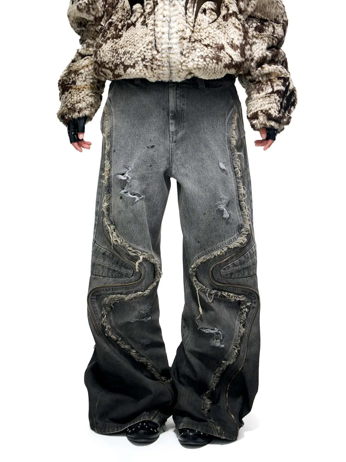 Personsoul Fringed Belt Raw Edge Jeans-IYAMIUIO