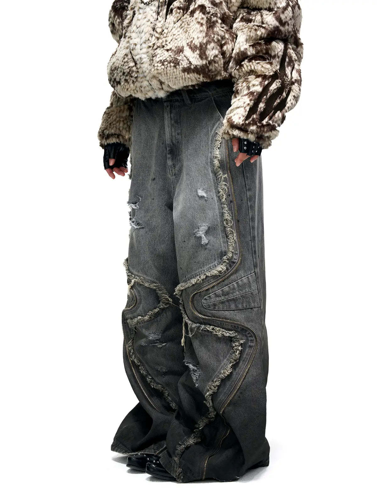 Personsoul Fringed Belt Raw Edge Jeans-IYAMIUIO