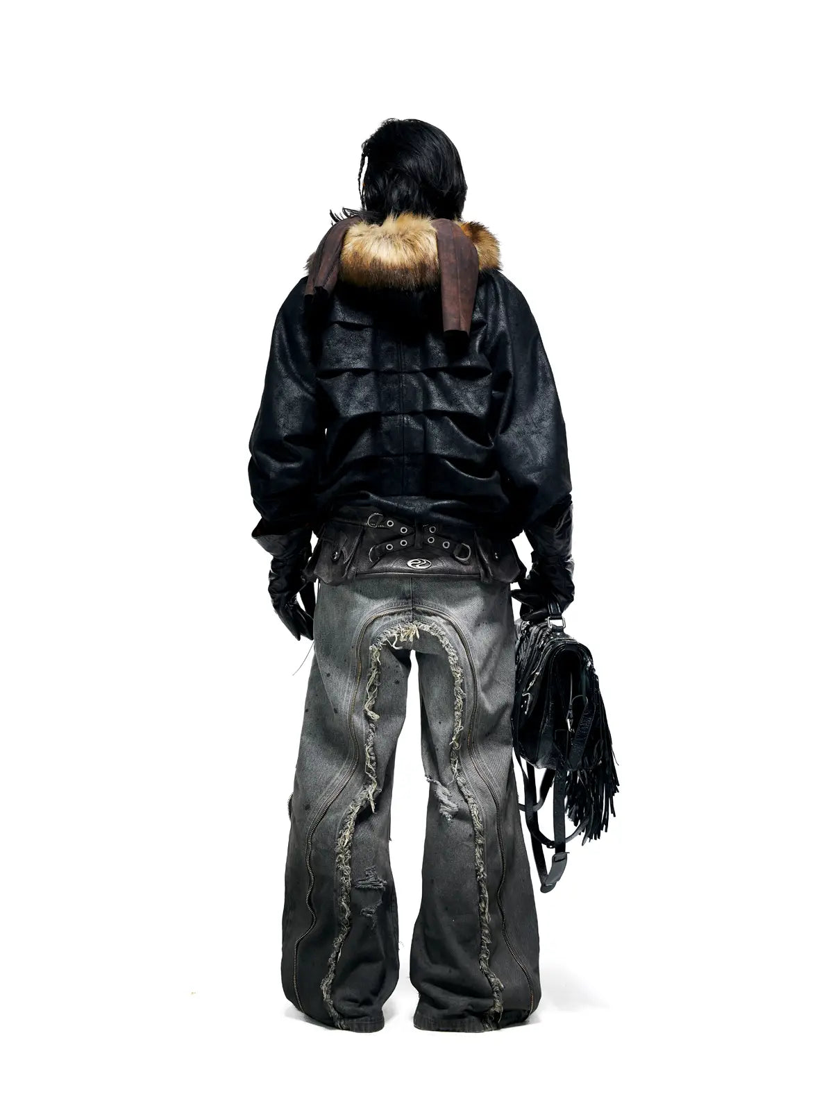 Personsoul Fringed Belt Raw Edge Jeans-IYAMIUIO