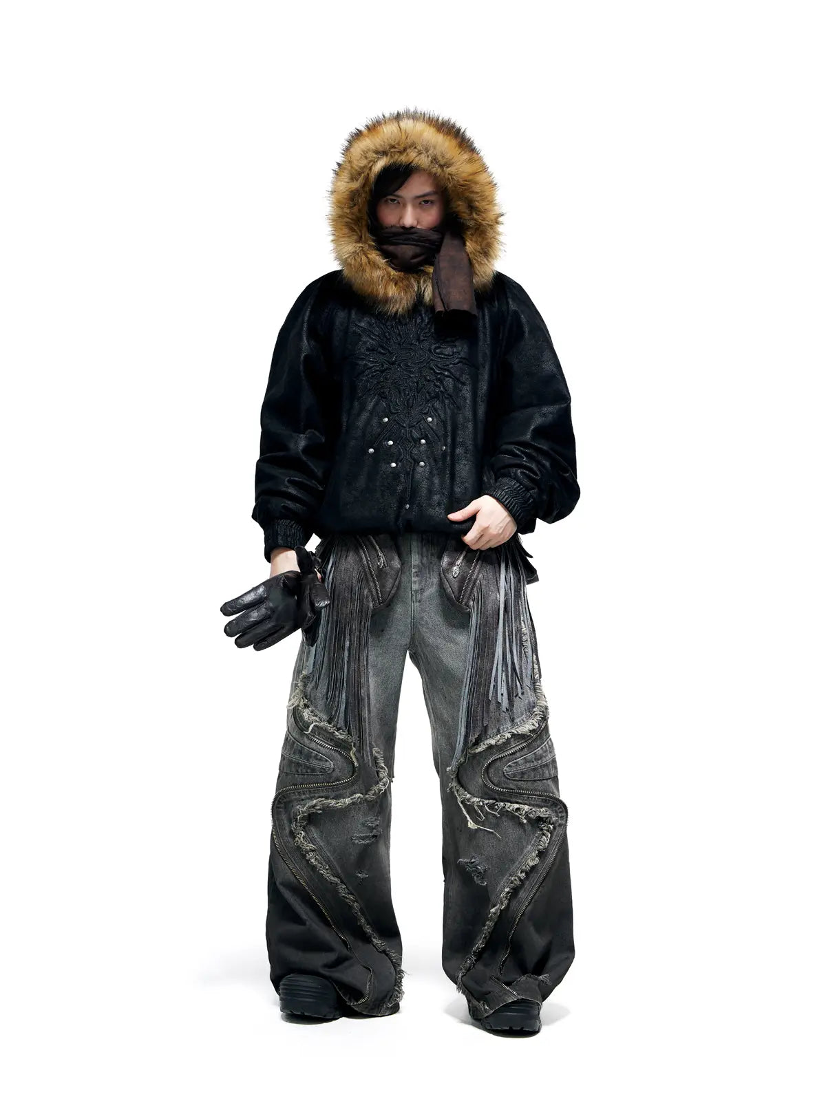 Personsoul Fringed Belt Raw Edge Jeans-IYAMIUIO