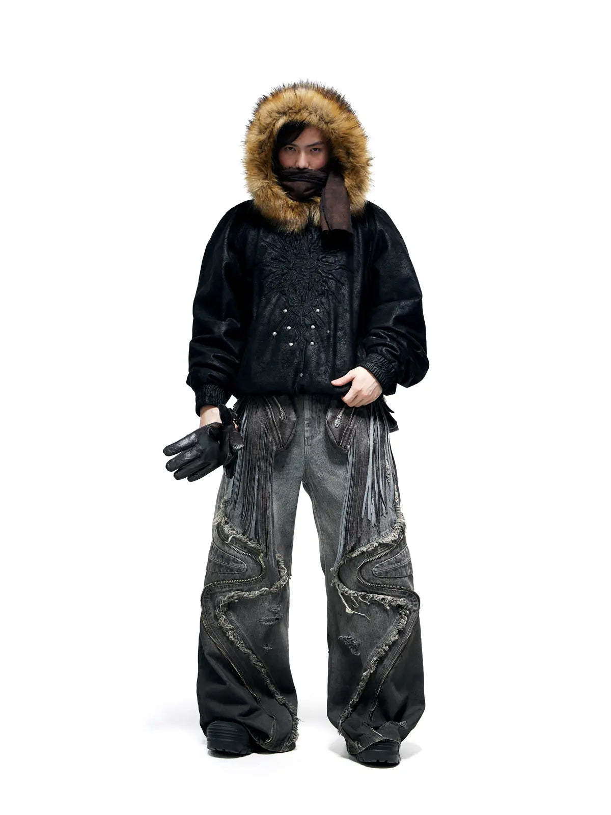 Personsoul Fringed Belt Raw Edge Jeans-IYAMIUIO