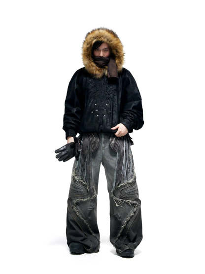 Personsoul Fringed Belt Raw Edge Jeans-IYAMIUIO