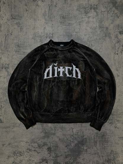 DISTRESSED KNIT SWEATER (RUST)-IYAMIUIO