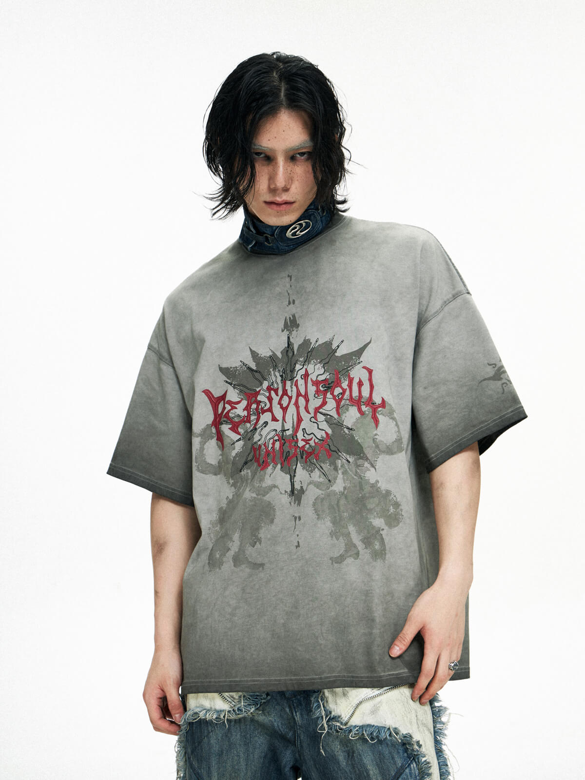 Personsoul Graphic Print Oversized T-Shirt-IYAMIUIO