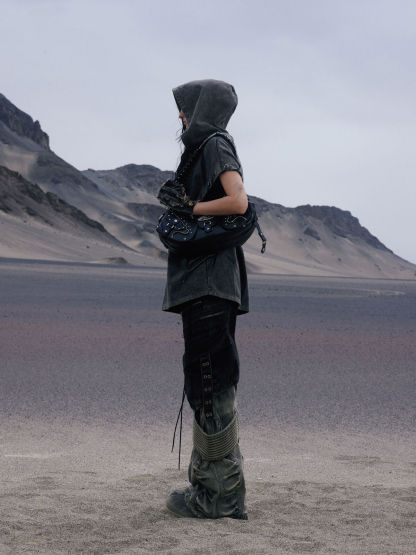 Personsoul Desert Distressed Denim Cargo Pants-IYAMIUIO