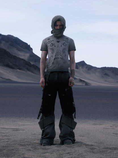 Personsoul Desert Distressed Denim Cargo Pants-IYAMIUIO