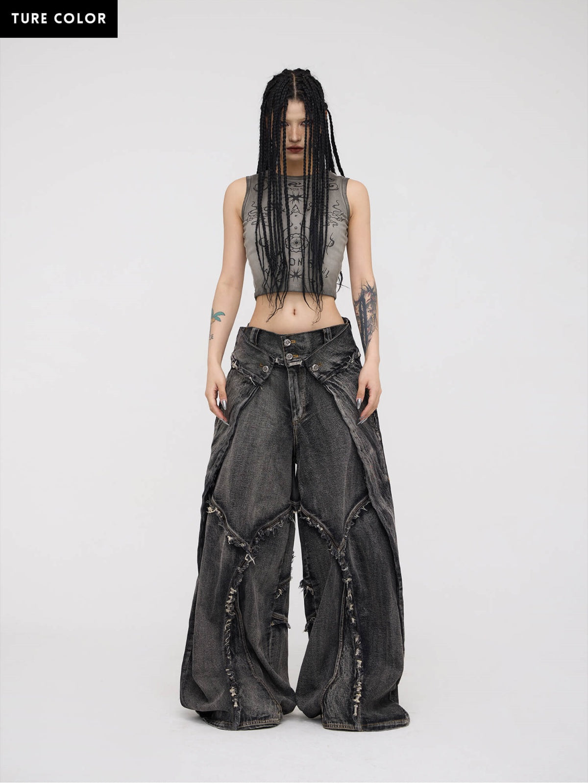 Personsoul Folded Structure Baggy Jeans-IYAMIUIO