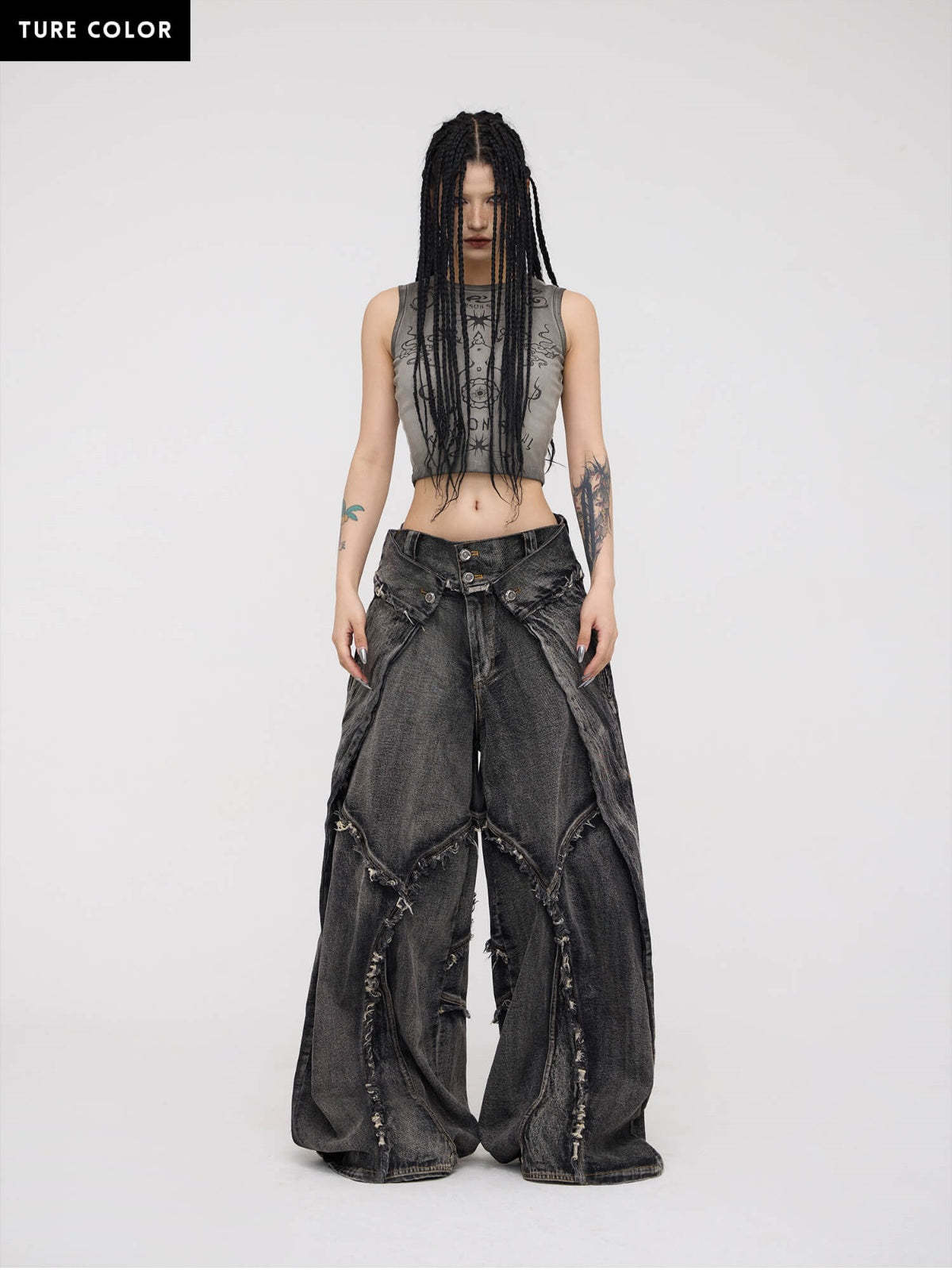 Personsoul Folded Structure Baggy Jeans-IYAMIUIO
