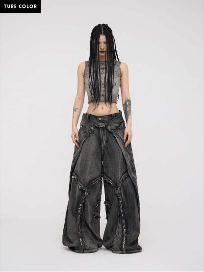 Personsoul Folded Structure Baggy Jeans-IYAMIUIO