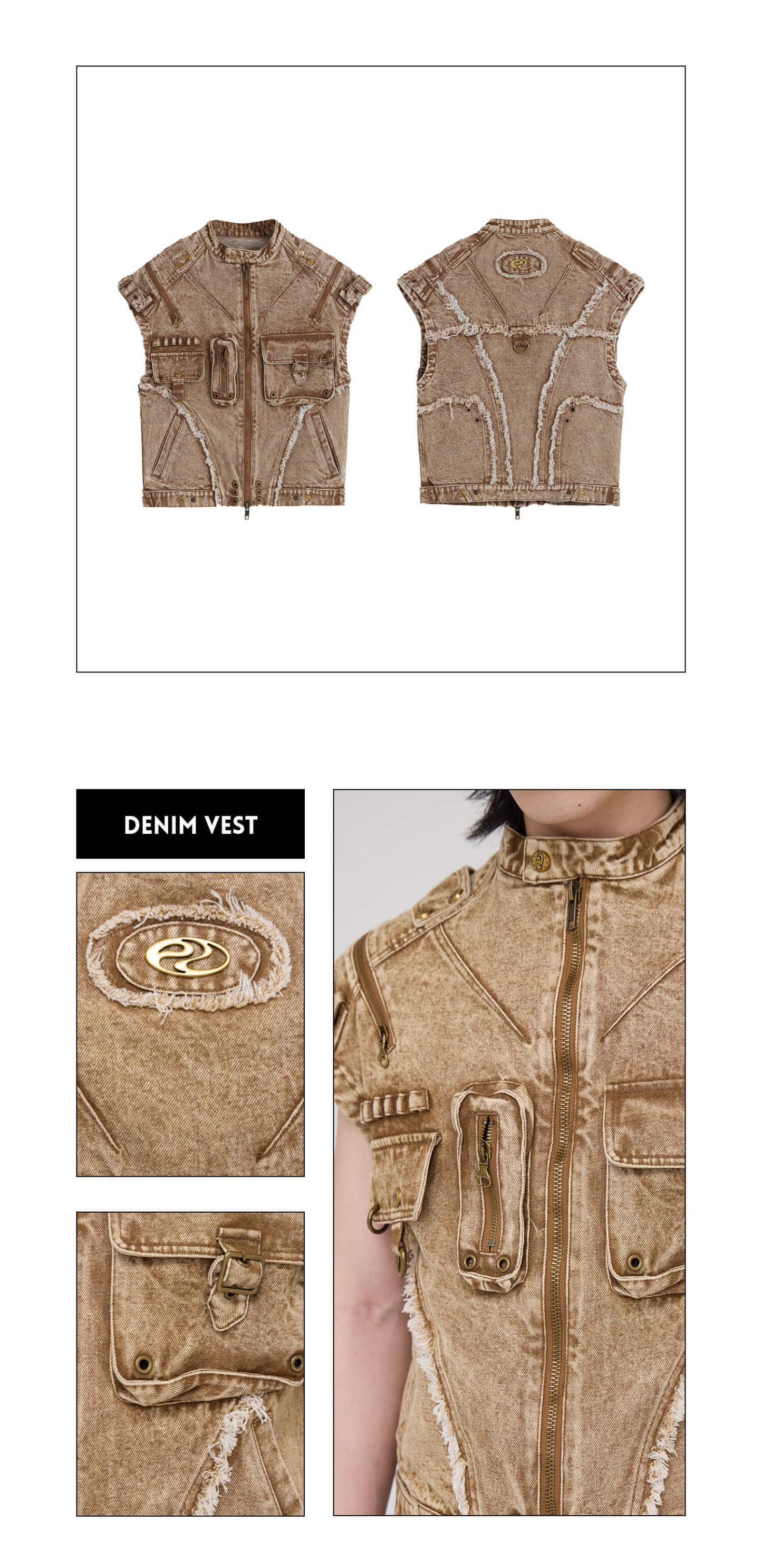 Personsoul Tactical Structure Denim Sleeveless Vest-IYAMIUIO