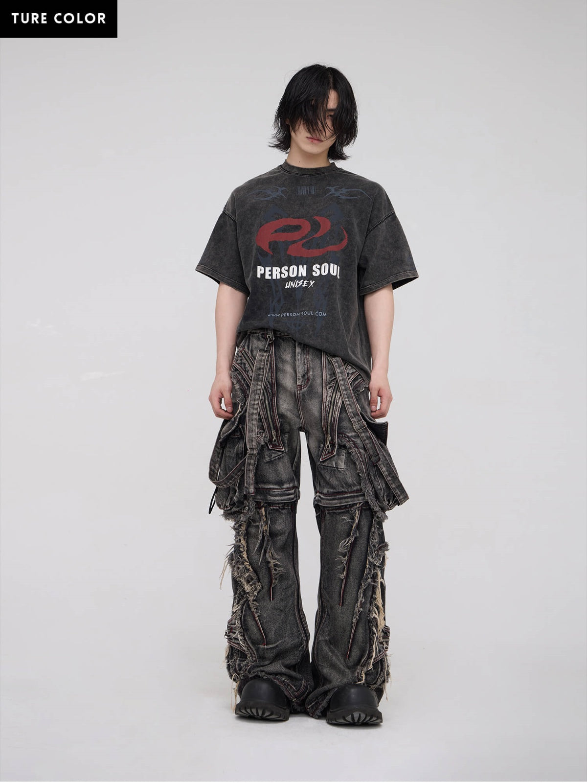 Personsoul Black Detachable Denim Overalls-IYAMIUIO