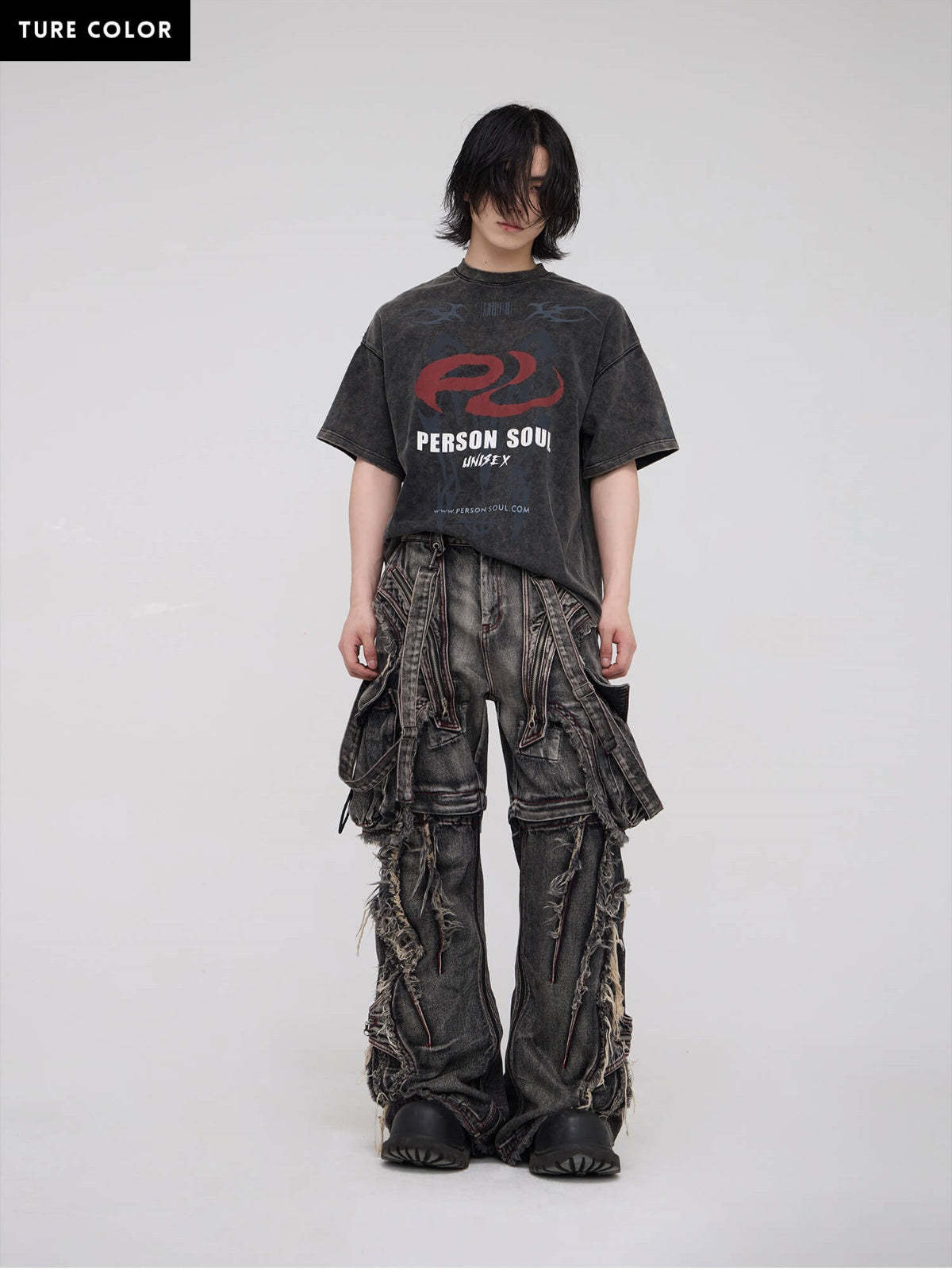 Personsoul Black Detachable Denim Overalls-IYAMIUIO