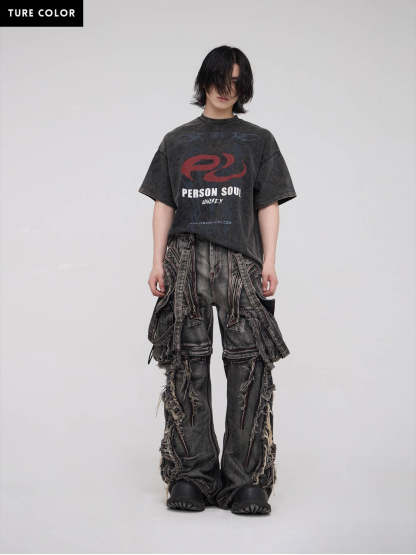 Personsoul Black Detachable Denim Overalls-IYAMIUIO