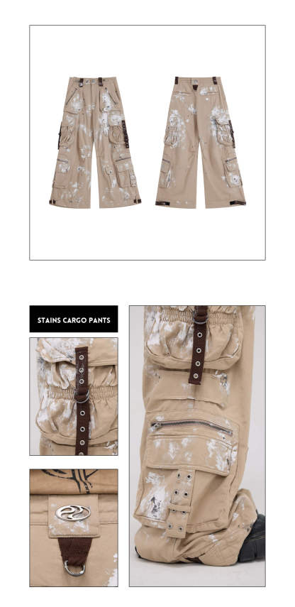 Personsoul Tactical Structure Paint Stains Cargo Pants-IYAMIUIO